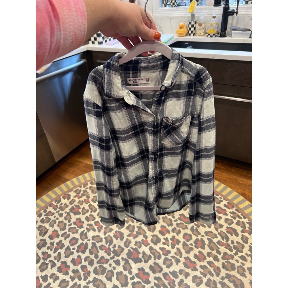 Abercrombie Kids Long-Sleeve tie-front shirt Grey‎ Plaid size 9-10